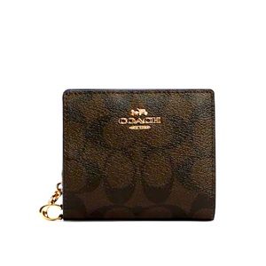 Coach Snap Wallet in Signature Canvas in Gold/Brown Black